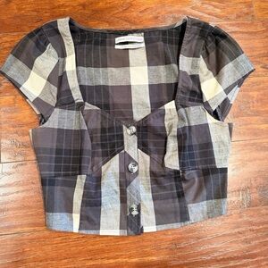 Urban Outfitters Checkered Button-Up Blouse - Black and Cream